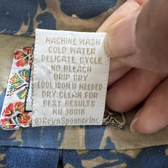 Reyn Spooner Shirt Mens Medium Blue Tan Hawaiian Aloha Commemorative Classic - Picture 11 of 13